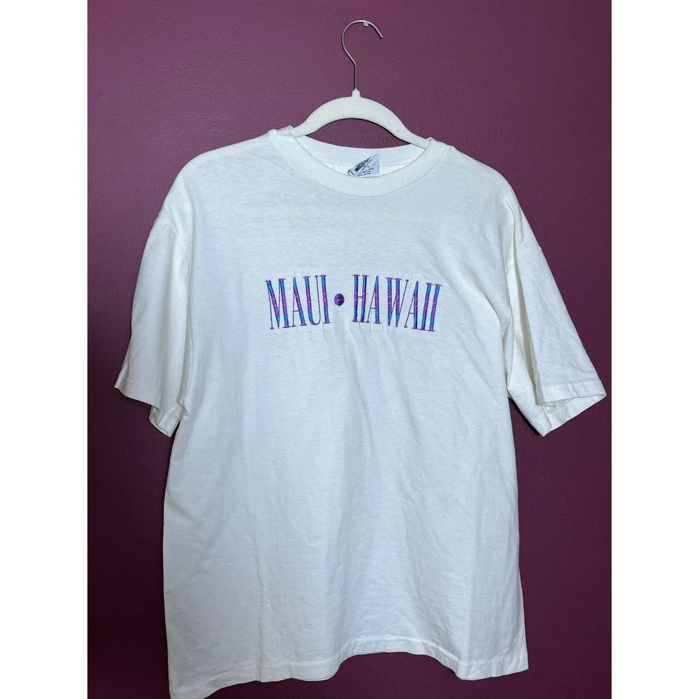 Vintage Somers Maui Hawaii Graphic T-Shirt White Made in USA Cotton